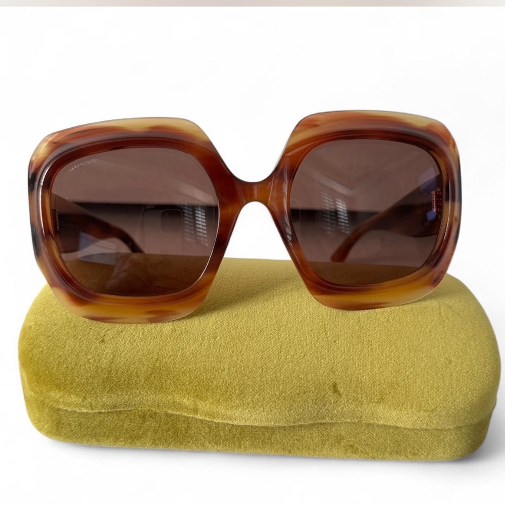 Gucci Gg0988S Oversized Square Sunglasses Havana Brown Tortoise Shell Frame